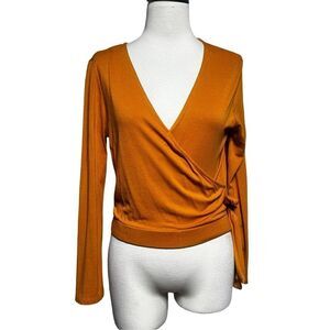 Ivoire Long Sleeve Orange Criss Cross Blouse Small